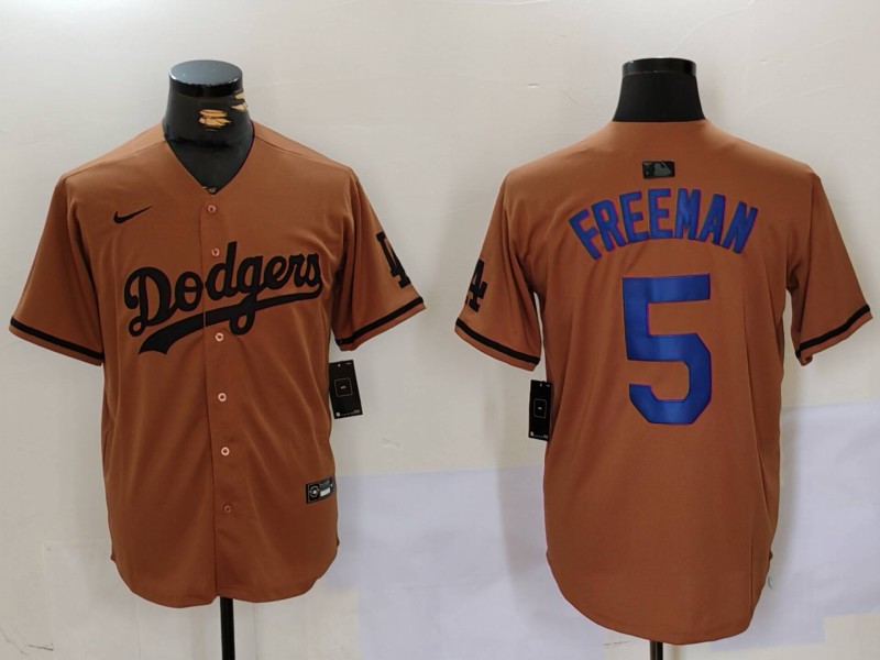 Men Los Angeles Dodgers 5 Freeman army green joint name 2024 Nike MLB Jersey style 1